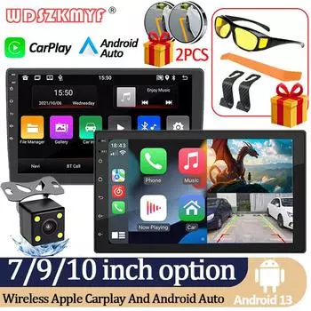 Универсальный автомобильный мультимедиа 7/9/10 дюймов автомобильный радиоприемник беспроводной Carplay Android Auto 2 Din стерео приемник плеер Bluetooth сенсорный экран