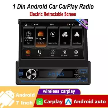 Универсальный автомобильный радиоприемник на базе Android 1Din, 7 дюймов, электрический выдвижной экран, беспроводной мультимедийный плеер Carplay, авторадио, навигация, GPS