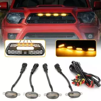 Универсальный автомобильный светодиодный фонарь на решетку радиатора дымчато-янтарного белого цвета, 4 светодиода, фара Eagle Eye для багажника внедорожника Ford Toyota 4PCS