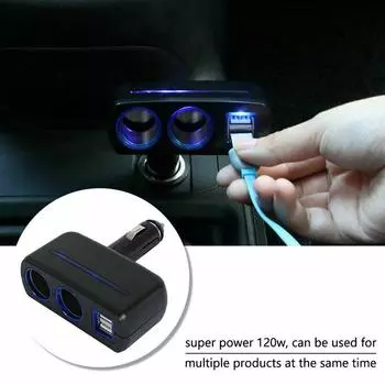 Универсальный автомобильный зарядный адаптер с двумя USB-портами - разветвитель гнезда прикуривателя 12 В/24 В для транспортных средств, питание нескольких устройств W5U1 чёрный