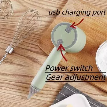 Универсальный беспроводной электрический вспениватель молока и взбиватель яиц - заряжаемый через USB, 3-скоростной ручной миксер для приготовления пищи, в комплект входят 2 венчика белый