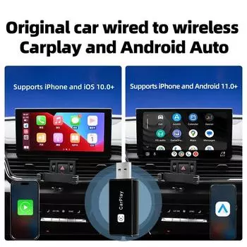 Универсальный беспроводной CarPlay Android Auto Smart Mini Box 2 в 1 с функцией Plug And Play, беспроводной адаптер WiFi Fast Connect, автомобильные аксессуары чёрный