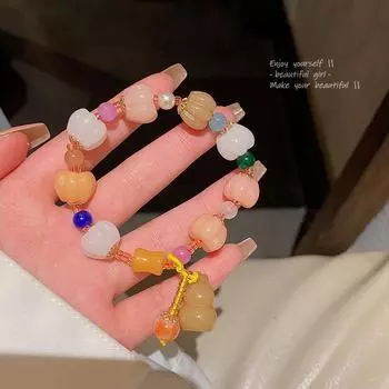 Универсальный браслет из бисера в виде тыквы из искусственного золота и нефрита для женщин - легкая роскошь, ювелирные изделия в нишевом стиле, модный аксессуар знаменитостей из Интернета.