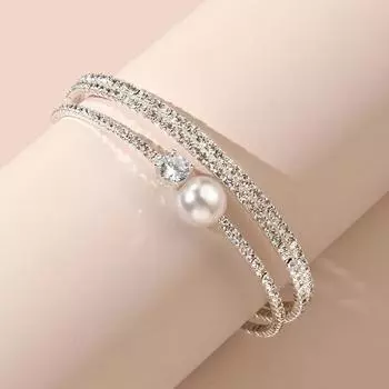 Универсальный браслет с жемчугом и бриллиантами, двойной циркон, горный хрусталь Mori, открытый браслет, ювелирные изделия, свадебные украшения белый