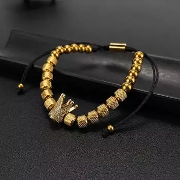 Универсальный браслет в стиле ретро из нержавеющей стали с шариками и цирконием в виде короны