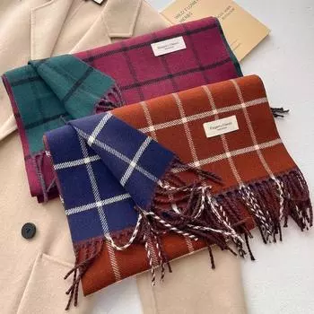 Универсальный британский стиль, темпераментная шаль с кисточками, осень и зима, новый большой клетчатый шарф для женщин, теплый шарф для студентов 45x206cm