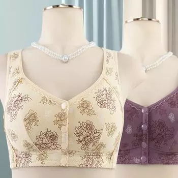 Универсальный бюстгальтер с чашкой BC. Мягкие хлопковые чашки с принтом. Нижнее белье с пряжкой спереди для пожилых людей среднего возраста. Женское кольцо без стального кольца. Широкие бретели. Бюстгальтер-майка большого размера. 36/80 абрикосовый