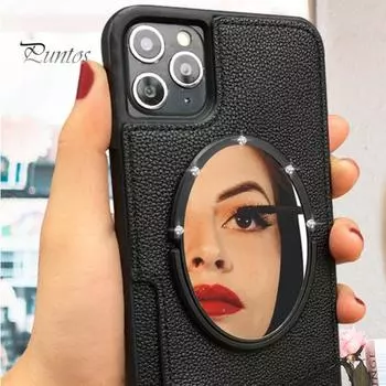 Универсальный чехол для мини-телефона с кольцевым кронштейном и зеркалом чёрный