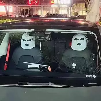 Универсальный чехол для подголовника автомобильного сиденья Балаклава с 3 отверстиями, полное покрытие, Хэллоуин, Рождество, забавное украшение для автомобиля белый