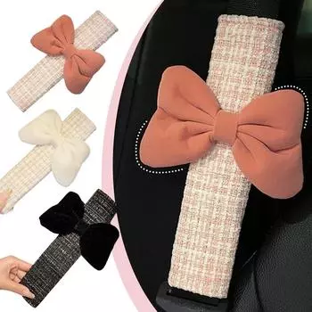 Универсальный чехол для ремня безопасности автомобиля с бантом, перламутровый ледяной автомобильный защитный плечевой ремень безопасности с шелковым цветком, аксессуары для автостиля S2A7 чёрный