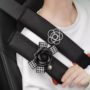 Универсальный чехол для ремня безопасности автомобиля Bowknot Pearl Flower Ice Silk, наплечник для автомобиля, стильные ремни безопасности, защитные автомобильные аксессуары чёрный