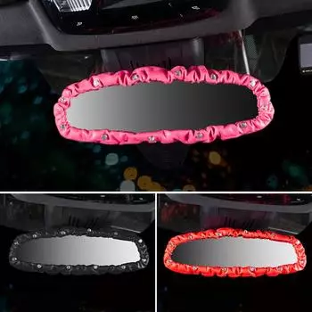 Универсальный чехол для зеркала заднего вида автомобиля, эластичная кожа, хрустальное украшение для зеркала заднего вида, аксессуары для салона автомобиля красный