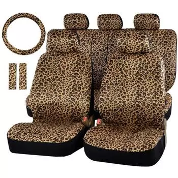 Универсальный чехол на автомобильное сиденье с леопардовым принтом, плюшевый теплый чехол на кресло с чехлом на руль и защитой плеч