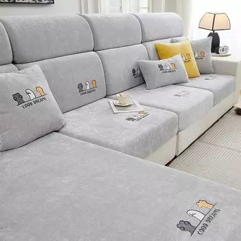 Универсальный чехол на диван из шенилла - Мультяшный дизайн с питомцами, Защита от царапин, Подходит для всех сезонов, Полное облегание Headrest S [W30-40cm*L60-80cm]
