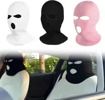 Универсальный чехол на подголовник автомобильного сиденья Балаклава Забавный пародийный чехол на подголовник автомобильного сиденья Украшение на Хэллоуин, Рождество для автомобиля Tesla BMW чёрный