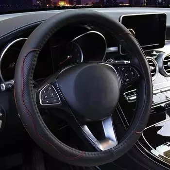 Универсальный чехол на руль 38 см, мягкий чехол на руль из искусственной кожи, спортивный чехол для стилизации, аксессуары для интерьера чёрный