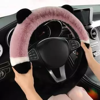 Универсальный чехол на руль автомобиля 36-38 см, зимний пушистый чехол из кроличьей шерсти для руля с подогревом, обертывание рулевого колеса автомобиля серый