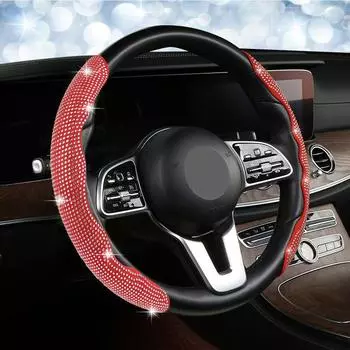 Универсальный чехол на руль автомобиля Diamonds с кристально сверкающим дышащим противоскользящим модным рулевым колесом для автомобильного стайлинга красный