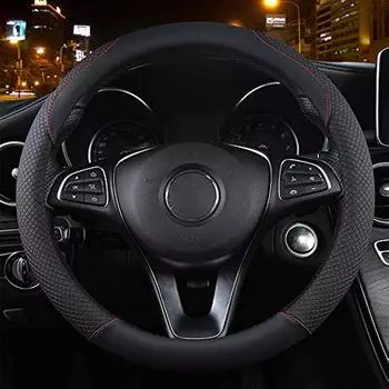 Универсальный чехол на руль автомобиля, сверхпрочный противоскользящий чехол из натуральной кожи, 38 см, черный и красный, плюс автомобильное мусорное ведро 27x11x5cm