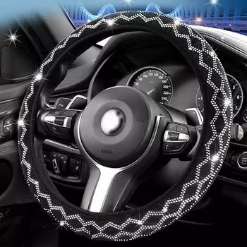 Универсальный чехол на руль со стразами 38 см, сверкающий автомобильный дышащий противоскользящий чехол на руль с кристаллами и бриллиантами красный