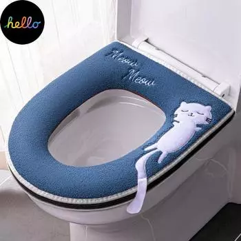 Универсальный чехол на сиденье для унитаза, круглое сиденье для унитаза, коврик для ванной комнаты, коврик для унитаза, зимний теплый моющийся чехол с рисунком кота, милые чехлы на сиденья для унитаза оранжевый