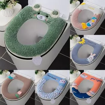 Универсальный чехол на сиденье для унитаза, коврик для туалета с мультяшным рисунком, мягкая теплая подушка на сиденье для унитаза, аксессуары для крышки унитаза для ванной комнаты
