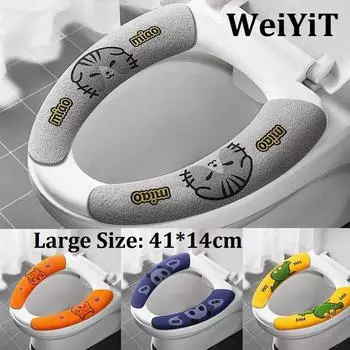 Универсальный чехол на сиденье для унитаза, мягкая мультяшная паста для унитаза, липкая подушка для унитаза, моющаяся грелка для ванной, крышка сиденья, подушка Size: Large синий