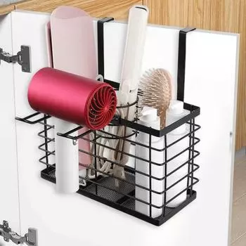 Универсальный держатель для фена, большая вместимость, регулируемая высота, простая установка, настенный металлический держатель для фена, органайзер для инструментов для волос чёрный