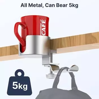 Универсальный держатель для игровых наушников 2 в 1 под столом, чашка для напитков, подставка для кружки, органайзер, вращающийся на 360° крючок для гарнитуры, вешалка с зажимом чёрный