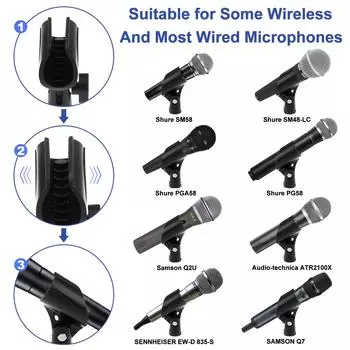 Универсальный держатель микрофонного зажима для микрофонной стойки, 3 шт., регулируемый держатель микрофонного зажима, поставляется с винтом с резьбой 5/8 (папа) на 3/8 (мама) чёрный