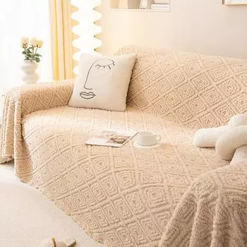 Универсальный диван для трех человек, тканевый чехол для дивана с полным покрытием, осенне-зимний плюшевый чехол для дивана, кремовое ветровое полотенце для дивана, сплошной цвет, увеличено. 180*130cm