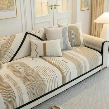 Универсальный для сезонов французский диван Подушка шенилл Геометрия диван Чехол Полосатый диванный коврик Утолщенные диванные чехлы для гостиной 30x50cm pillowcase темно-серого