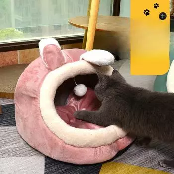 Универсальный домик для собак и кошек на все времена года, мультяшный домик для собак и кошачий домик, коврик для домашнего животного, полузакрытый, теплый осенью и зимой S