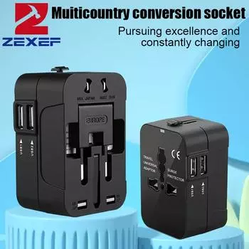 Универсальный дорожный адаптер для ЕС, Великобритании, США, Австралии, адаптер переменного тока, адаптер для розетки, переходник, разъем с двумя портами USB Black