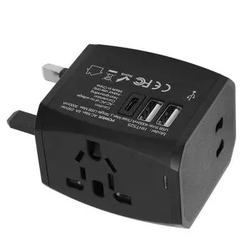 Универсальный дорожный адаптер питания 6A 2xUSB3.0A USB C All in One Worldwide Adapter Wall Charger для чёрный