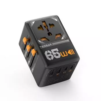 Универсальный дорожный адаптер TESSAN 65 Вт, международное универсальное дорожное зарядное устройство с USB и настенным зарядным устройством типа C для путешествий в США, ЕС, Великобритании, Австралии
