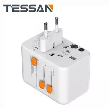 Универсальный дорожный адаптер TESSAN GaN 65 Вт с USB-адаптером для быстрой зарядки типа C, вилка ЕС/Великобритании/США/Австралии для путешествий