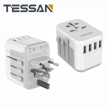 Универсальный дорожный адаптер TESSAN, международный адаптер с 4 USB-разъемами, универсальное зарядное устройство для ЕС, Великобритании, Америки, Канады и других стран 4 USB Ports чёрный