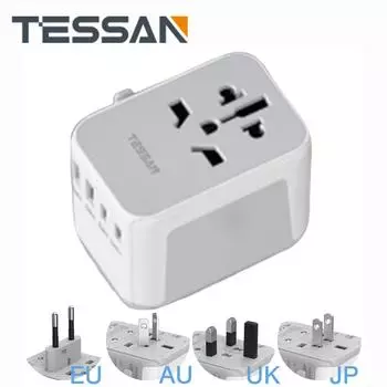 Универсальный дорожный адаптер TESSAN, универсальные USB-порты и настенное зарядное устройство типа C для путешествий в США, ЕС, Великобритании, Австралии