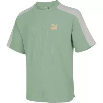 Универсальный дышащий свитер Puma с круглым вырезом, принтом логотипа, реглан, короткий рукав, футболка унисекс, топы, зеленый цвет 628446-89 M