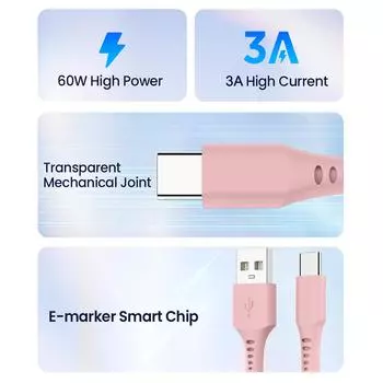 Универсальный гибкий USB-кабель типа C, скорость передачи данных 480 Мбит/с, шнур для быстрой зарядки для телефона 15/15Plus/15Pro, мобильного телефона, планшета