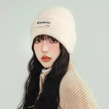 Универсальный головной убор в иностранном стиле для женщин, осенне-зимняя защита ушей, теплая вязаная шапка для приключений, интернет-знаменитость, уличная шапка с алфавитом, прилив M56-58cm