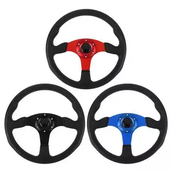 Универсальный гоночный руль 14 дюймов, искусственная кожа, алюминиевая рама, универсальная посадочная позиция для адаптера ступицы с 6 отверстиями Black
