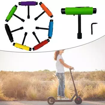 Универсальный инструмент для скейтборда, переносной аксессуар для скейтборда T-образный с шестигранным ключом T-типа и отверткой с головкой L-типа чёрный