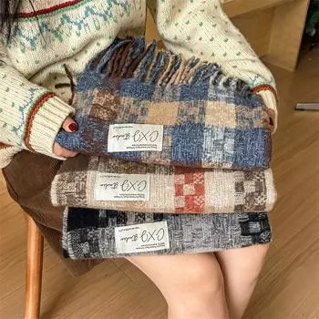 Универсальный искусственный кашемировый мягкий и липкий клетчатый шарф с кисточками для женщин, зимний роскошный новый модный утолщенный теплый платок 196*60cm