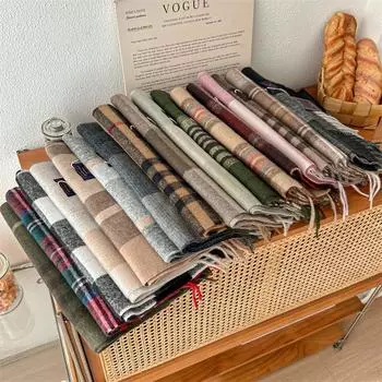 Универсальный искусственный кашемировый мягкий и липкий клетчатый шарф с кисточками для женщин, зимний роскошный новый модный утолщенный теплый платок 188*33cm