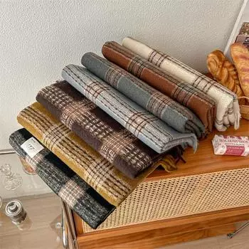 Универсальный искусственный кашемировый мягкий и липкий клетчатый шарф с кисточками для женщин, зимний роскошный новый модный утолщенный теплый платок 67*196cm бежевый