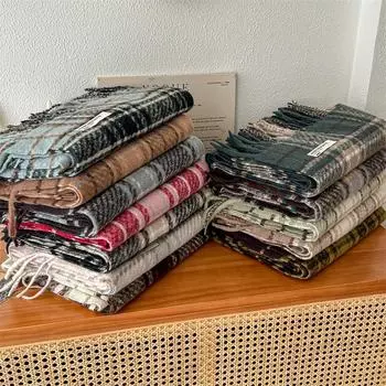 Универсальный искусственный кашемировый мягкий и липкий клетчатый шарф с кисточками для женщин, зимний роскошный новый модный утолщенный теплый платок 65*196cm