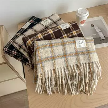 Универсальный искусственный кашемировый мягкий и липкий клетчатый шарф с кисточками для женщин, зимний роскошный новый модный утолщенный теплый платок 68*200cm