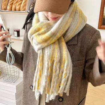 Универсальный искусственный кашемировый мягкий и липкий клетчатый шарф с кисточками для женщин, зимний роскошный новый модный утолщенный теплый платок 40*200cm
